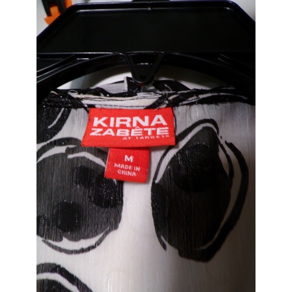 Kirna Zabete Women's Medium Sleeveless Blouse Black White Circle Print Bow - Picture 3 of 4